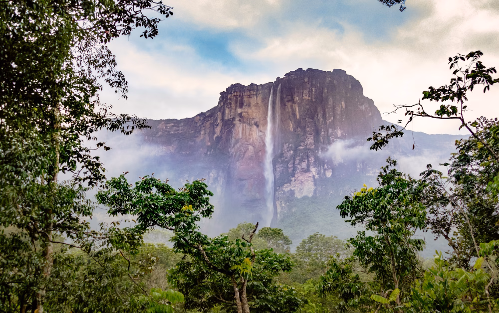 Scenic view of Angel Falls waterfall in Venezuela, the tallest uninterrupted waterfall in the world